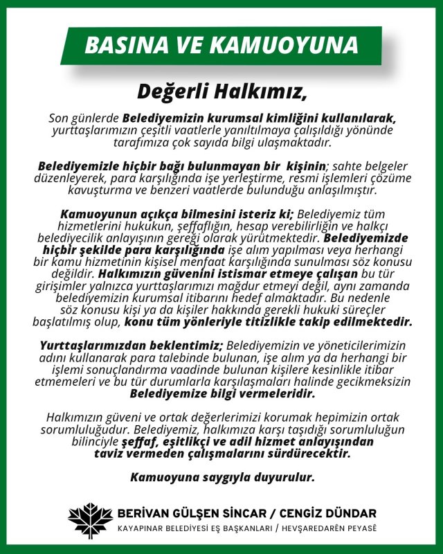 Kayapınar Belediyesi Para Talep Eden Dolandırıcılara Karşı Uyardı