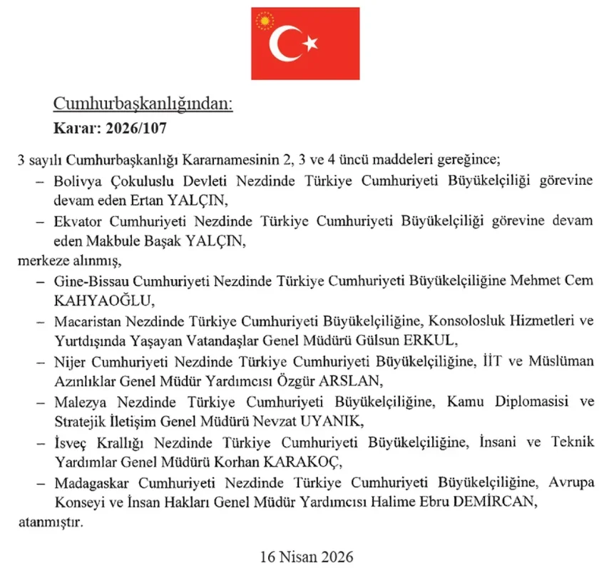 Resmi Gazetede Kritik atamalar Büyükelçilik, Afad Yönetiminde Değişim