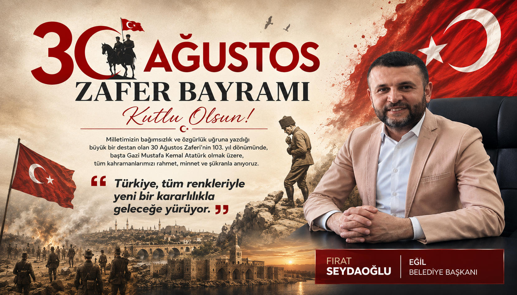 Başkan Fırat Seydaoğlu’ndan 30 Ağustos mesajı: “Türkiye, tüm renkleriyle yeni bir kararlılıkla geleceğe yürüyor”